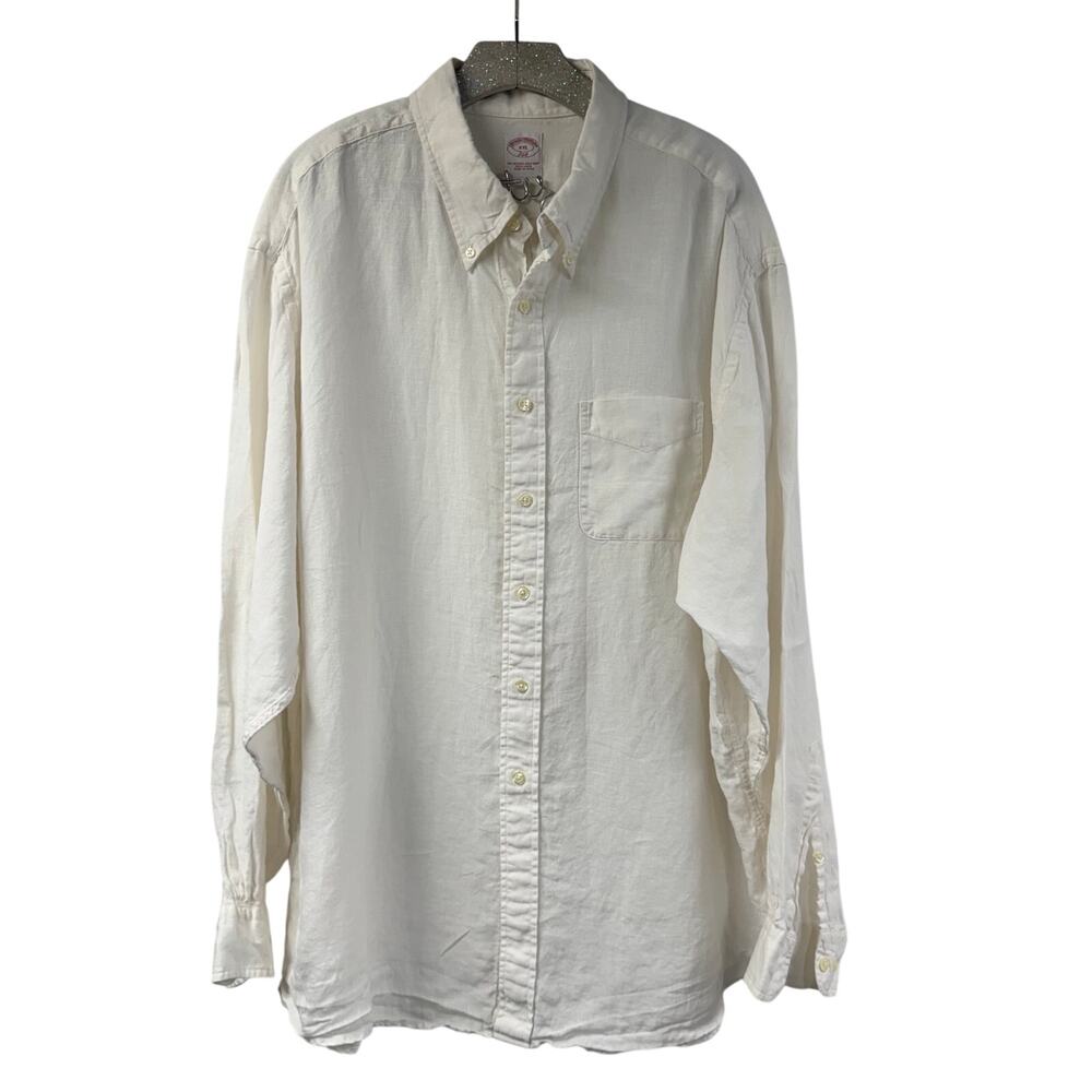 Brooks Brothers 346 100% Linen Long Sleeve White Shirt XXL Button Front W/Collar